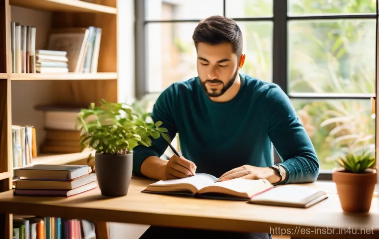 보험중개사 필기시험 및 실기시험 스케줄 관리 - **Prompt:** A focused and organized adult student, casually but neatly dressed, sits at a modern woo...