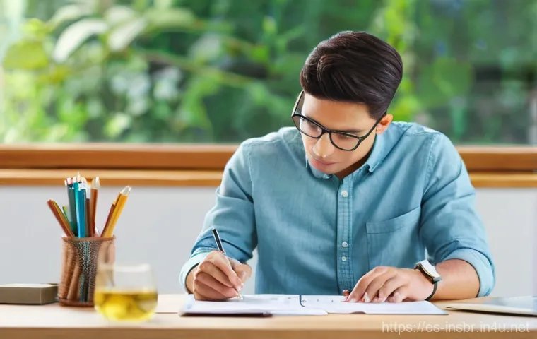 보험중개사 시험 준비를 위한 집중력 향상 팁 - **Prompt for Mind Mapping:** "A focused young adult, casually dressed in a comfortable shirt and jea...