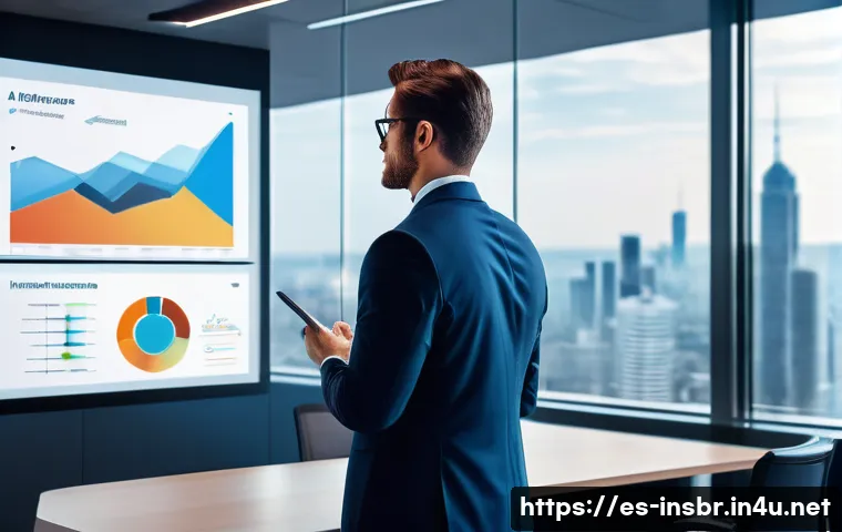보험중개사와 관련된 최신 보험 상품 분석 - A modern insurance agent in a sleek office environment, using a large touchscreen digital dashboard ...