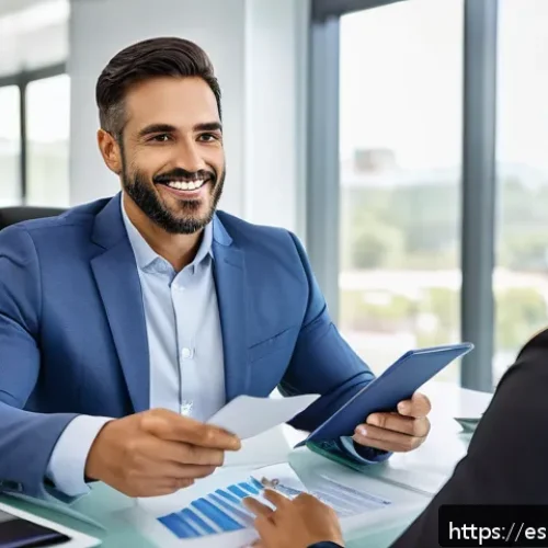 Home 31 보험중개사와 관련된 윤리 강령 이해하기 - A professional insurance broker in a modern office setting, sitting across from a Hispanic client co...